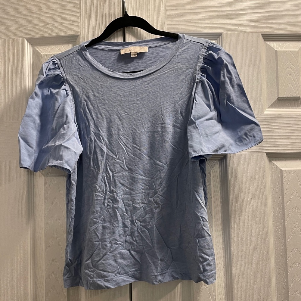 Loft- Sky blue mixed media tee